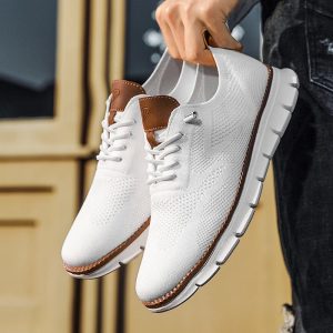 Nieuwe Stijlvolle Heren Casual Schoenen Witte Flyknit Sneakers Business schoenen Klassiek